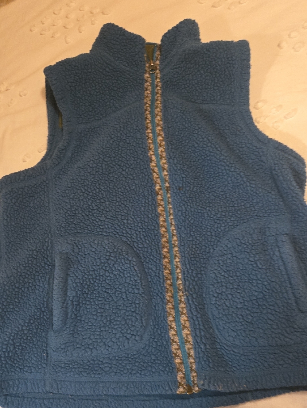 LLBEAN Blue Sherpa Fleece Vest - Cozy Textured Zip Front. Large.